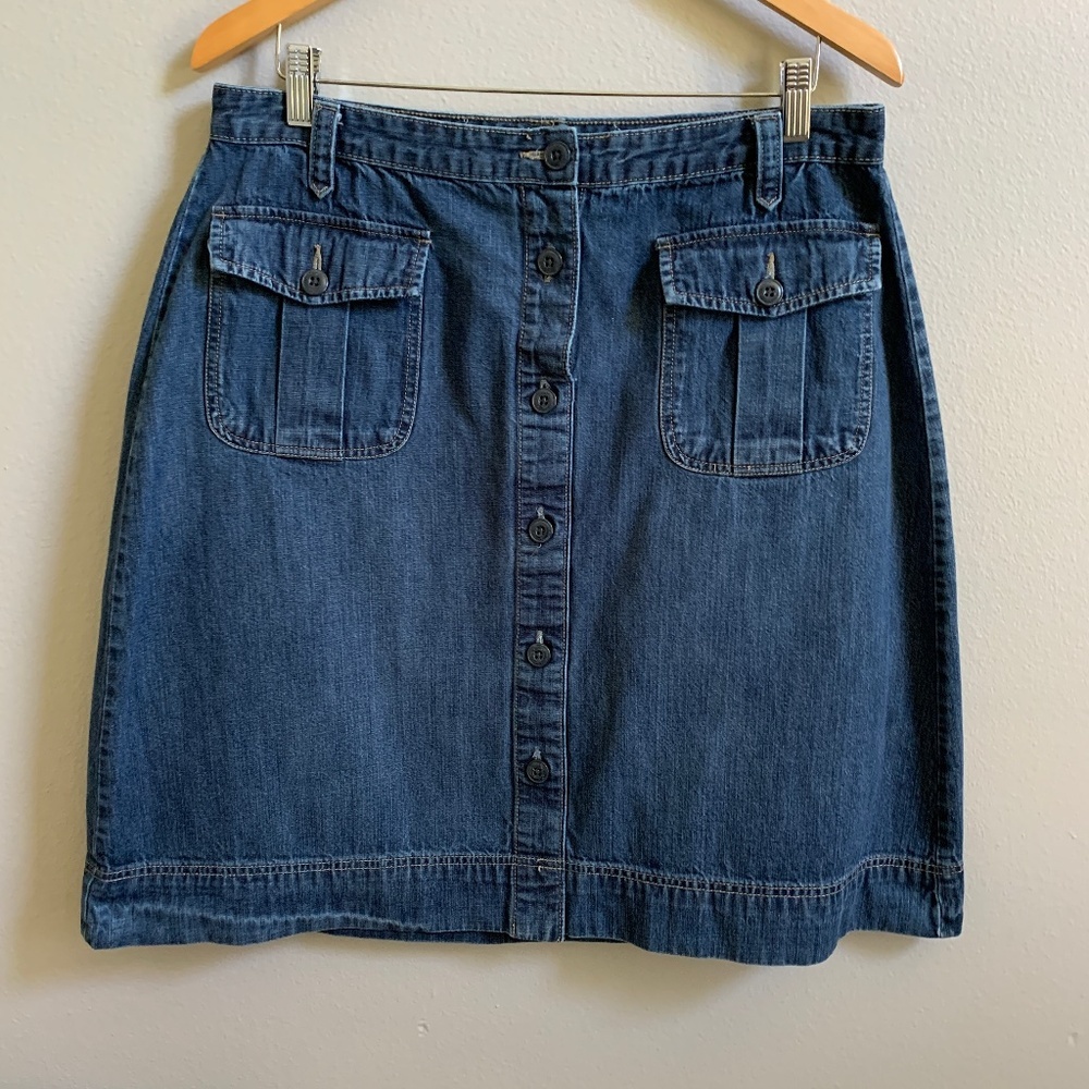 Old Navy Denim Skirt SIZE 14 Button Up Blue Jean Front Pockets Medium Wash